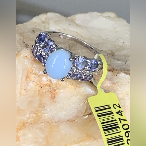 Signed STS 925 Sterling Silver Oval Larimar Blue Gemstone Ring Sz 8h - Picture 1 of 14